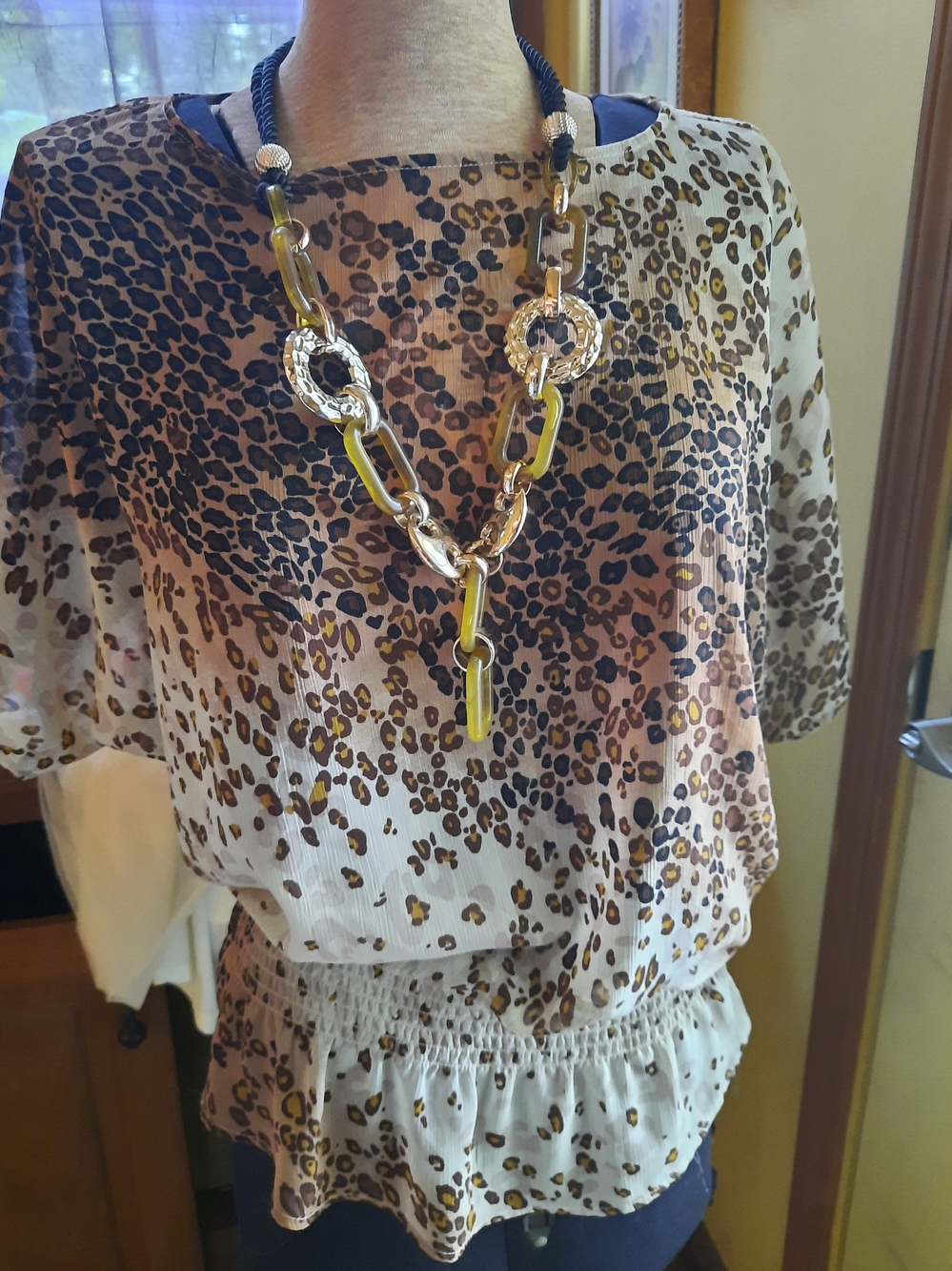 American Rag Leopard Print Peplum Blouse in Beige and Brown